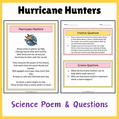 Hurricane Hunters | Science Poem Reading Comprehension Activity