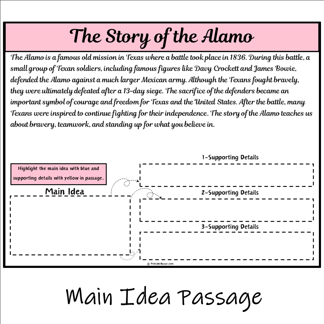 The Story of the Alamo | Main Idea and Supporting Details Reading Passage and Questions