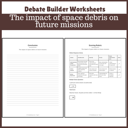 The impact of space debris on future missions | Favour and Against Worksheet Printable Activity