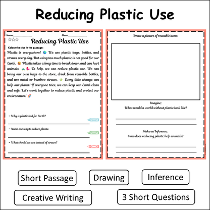 Reducing Plastic Use | Short Reading Comprehension Creative Worksheet