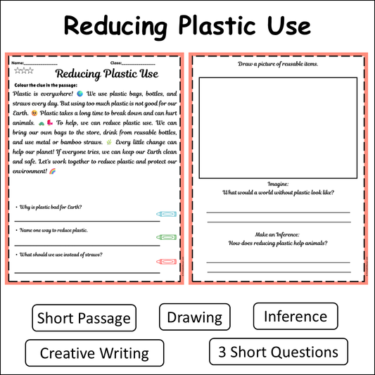 Reducing Plastic Use | Short Reading Comprehension Creative Worksheet