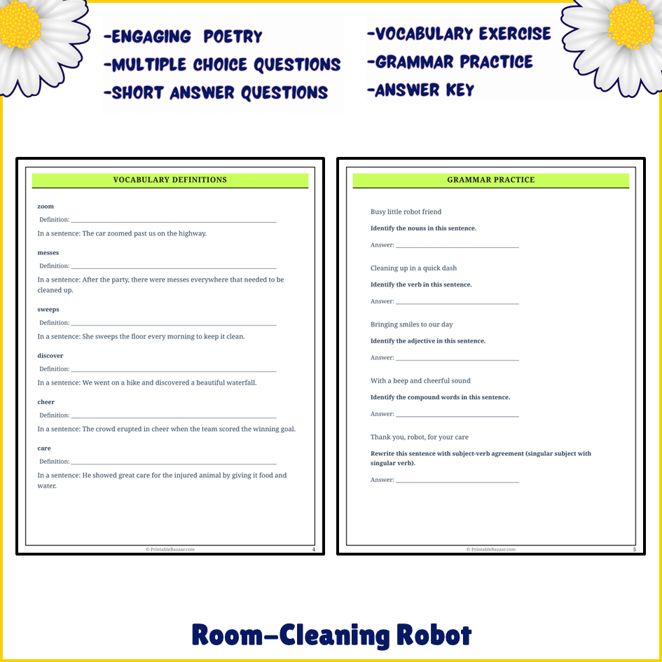 Room-Cleaning Robot | Poem Grammar Worksheet Printable Activity