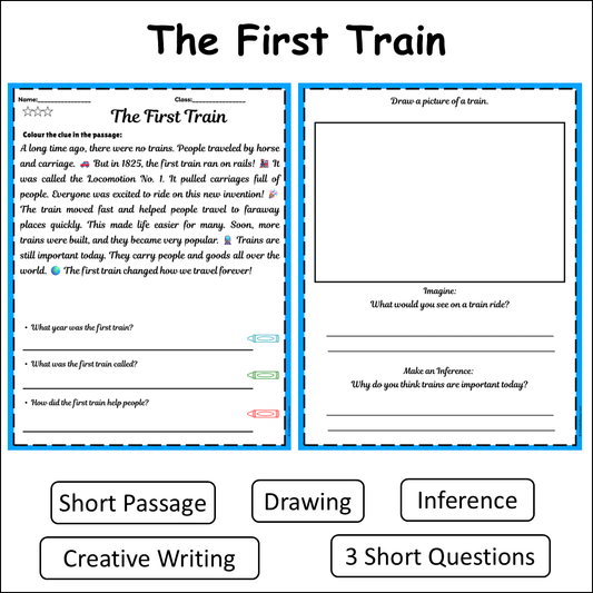 The First Train | Short Reading Comprehension Creative Worksheet