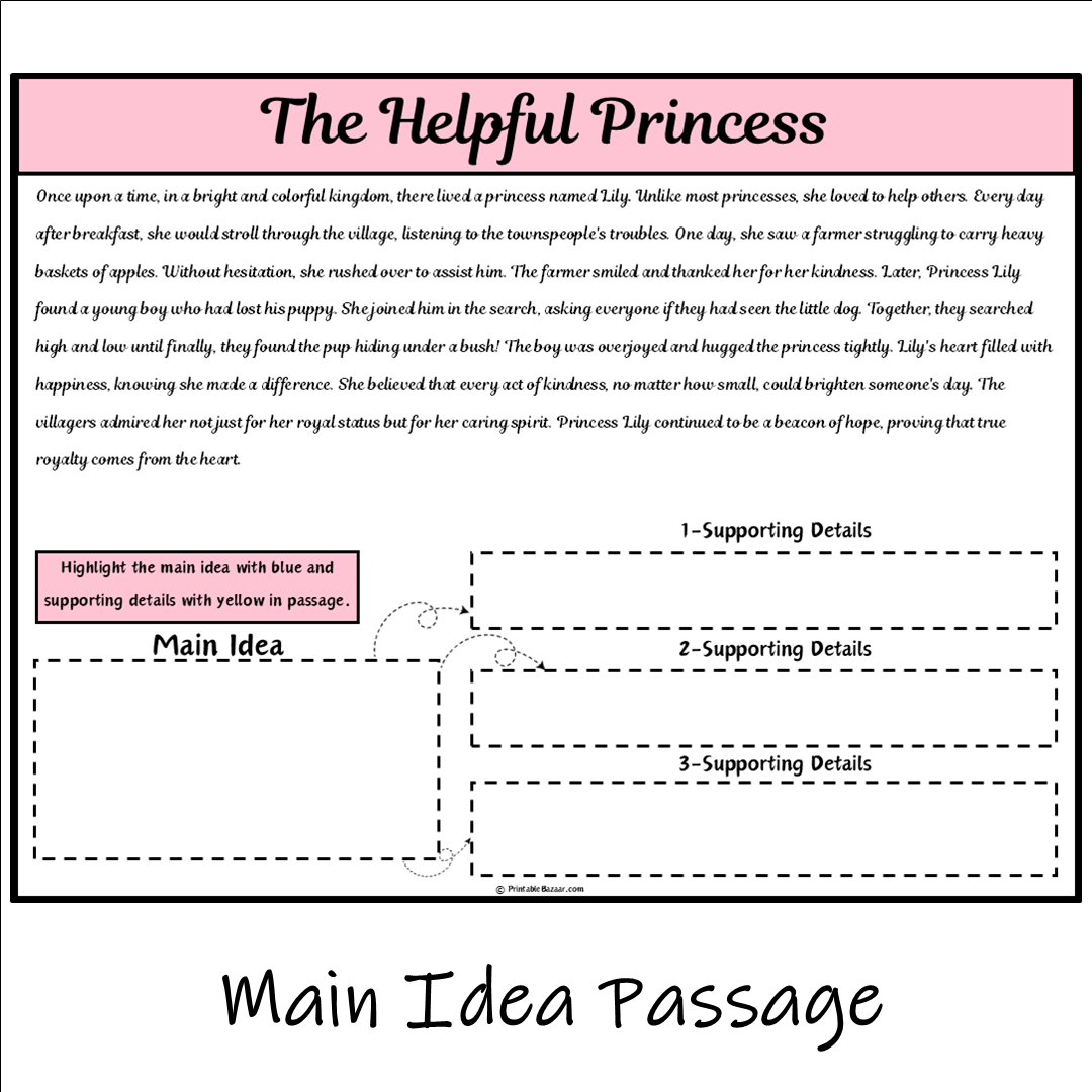 The Helpful Princess | Main Idea and Supporting Details Reading Passage and Questions