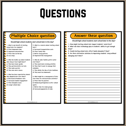 Should high school students start school later in the day? | Debate Case Study Worksheet