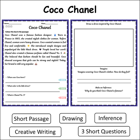 Coco Chanel | Short Reading Comprehension Creative Worksheet