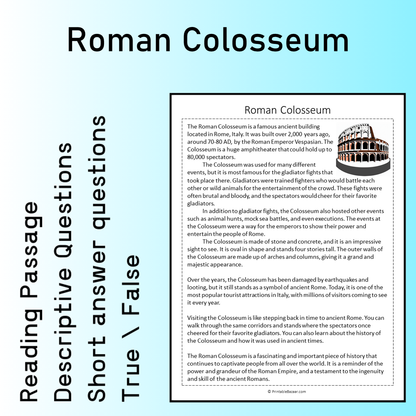 Roman Colosseum | Reading Comprehension Passage Printable Worksheet