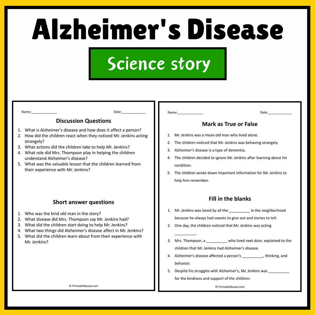 Alzheimer's Disease | Science Story Reading Comprehension Activity
