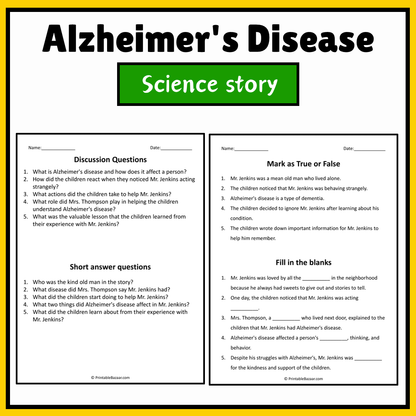 Alzheimer's Disease | Science Story Reading Comprehension Activity