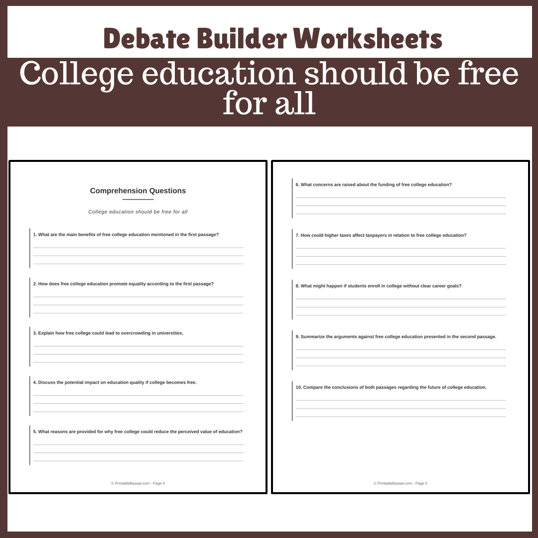 College education should be free for all | Favour and Against Worksheet Printable Activity