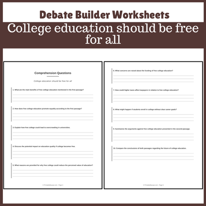 College education should be free for all | Favour and Against Worksheet Printable Activity