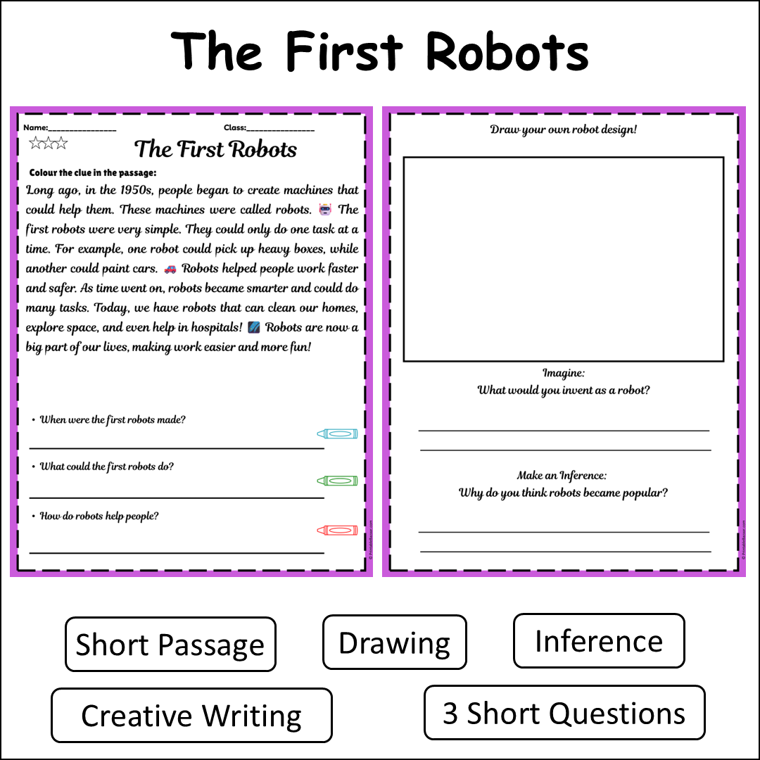 The First Robots | Short Reading Comprehension Creative Worksheet