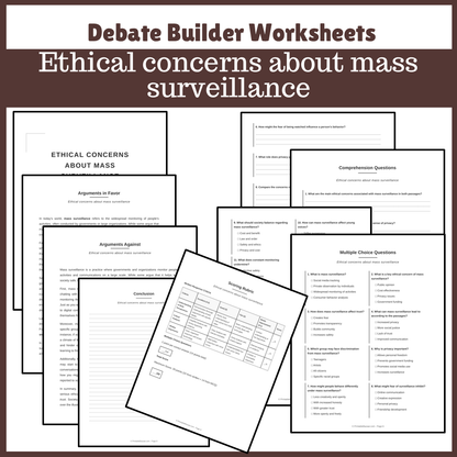 Ethical concerns about mass surveillance | Favour and Against Worksheet Printable Activity