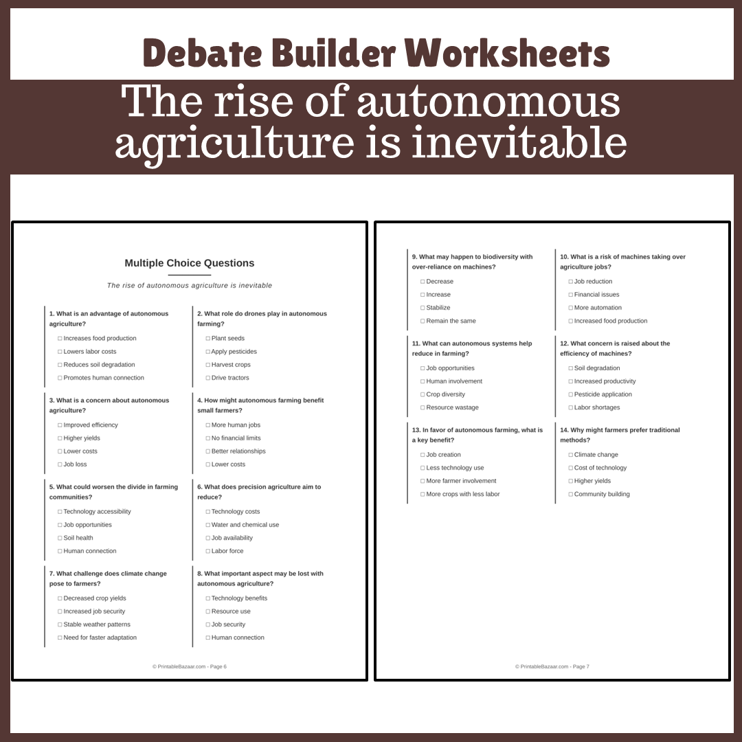 The rise of autonomous agriculture is inevitable | Favour and Against Worksheet Printable Activity