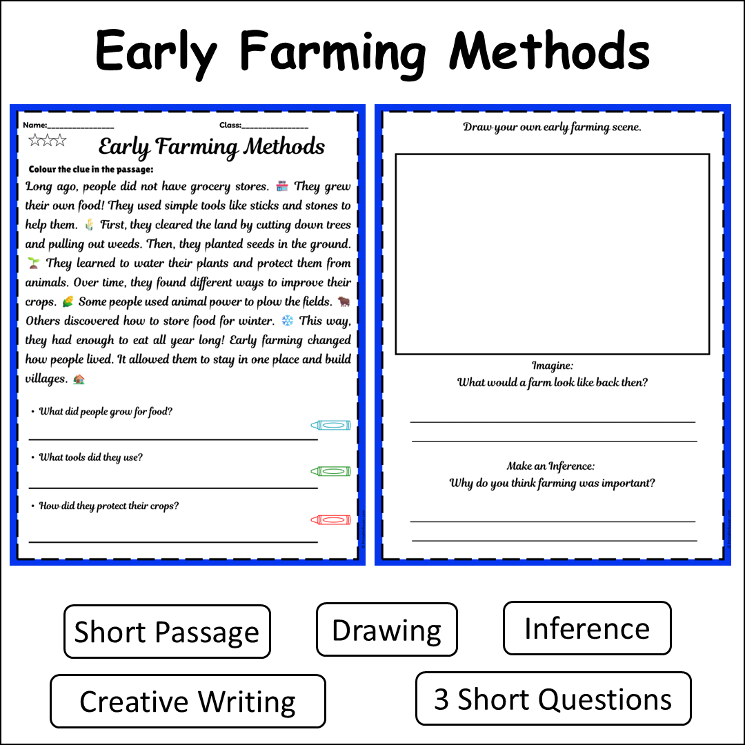 Early Farming Methods | Short Reading Comprehension Creative Worksheet