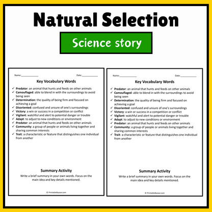 Natural Selection | Science Story Reading Comprehension Activity