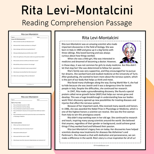 Rita Levi-Montalcini | Reading Comprehension Passage Printable Activity