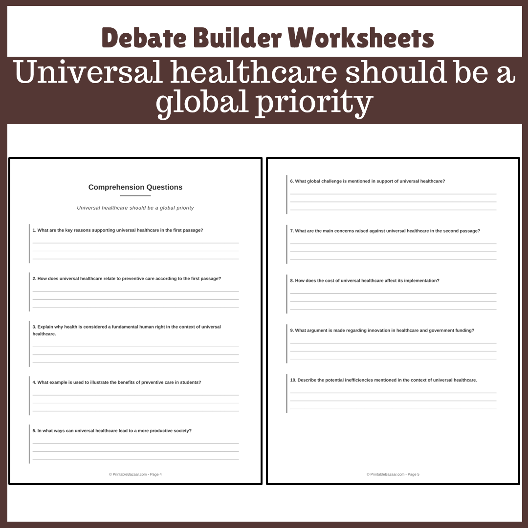 Universal healthcare should be a global priority | Favour and Against Worksheet Printable Activity