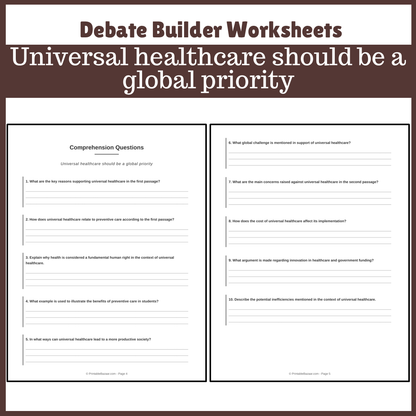 Universal healthcare should be a global priority | Favour and Against Worksheet Printable Activity