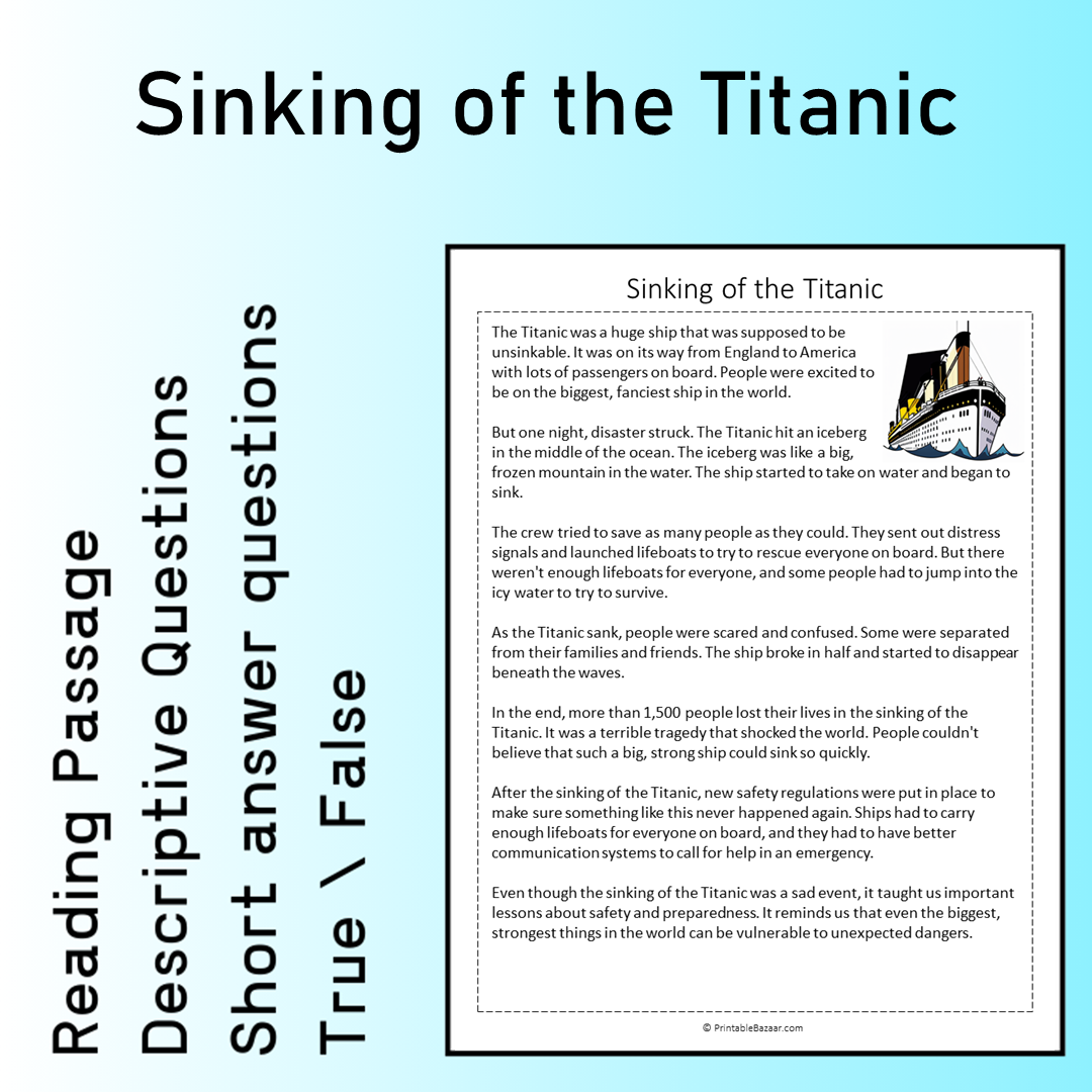 Sinking of the Titanic | Reading Comprehension Passage Printable Worksheet