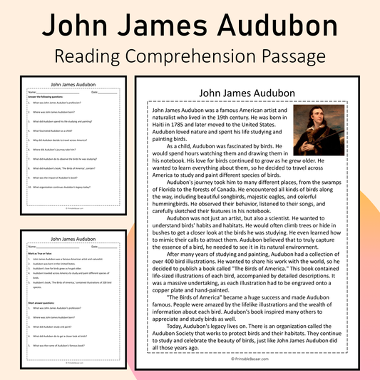 John James Audubon | Reading Comprehension Passage Printable Activity