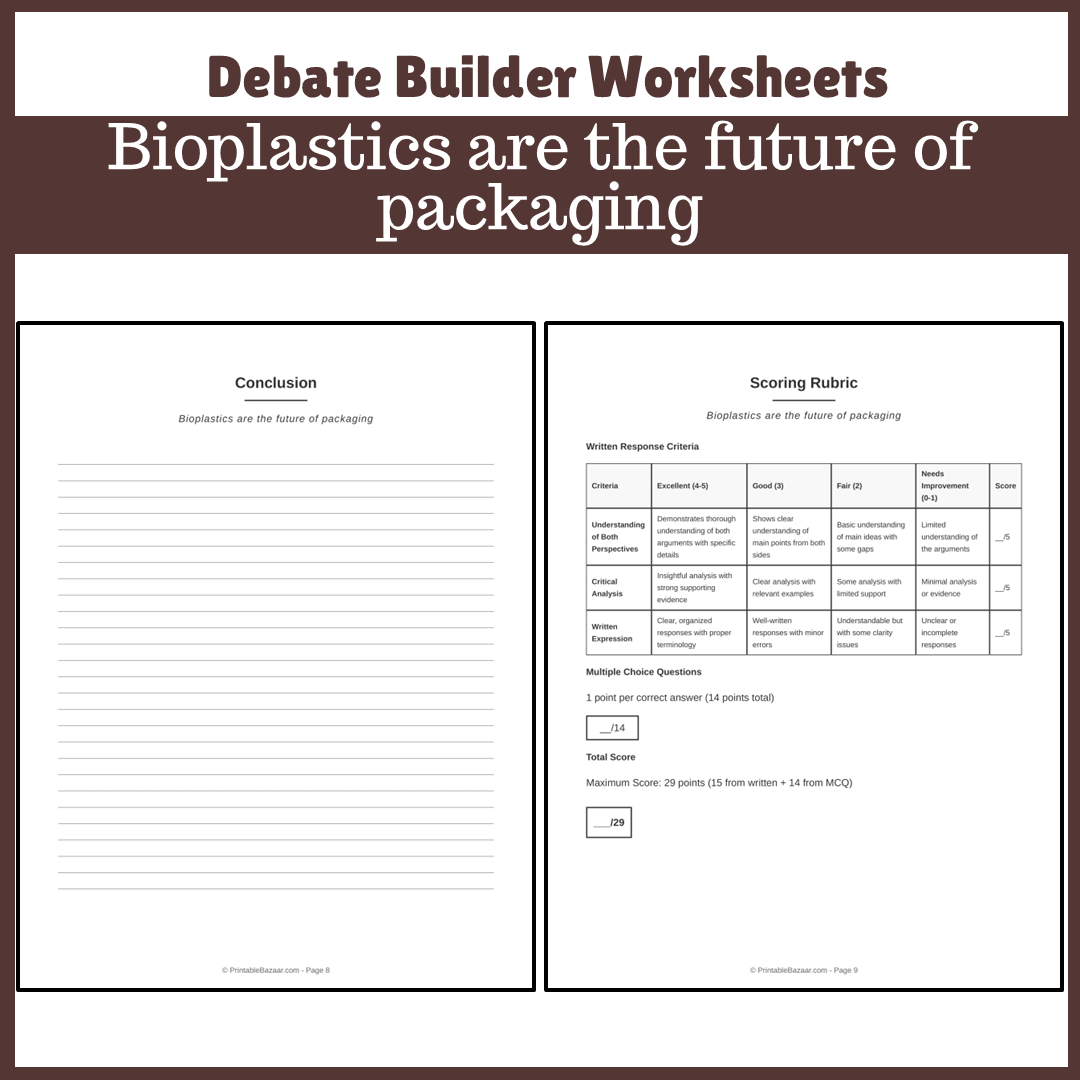 Bioplastics are the future of packaging | Favour and Against Worksheet Printable Activity