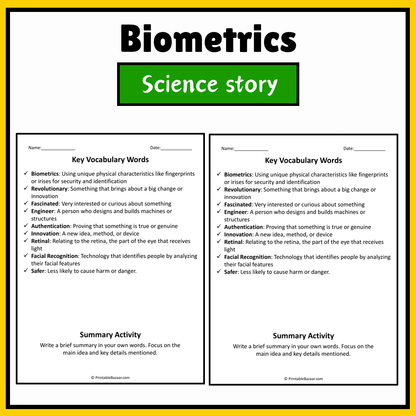 Biometrics | Science Story Reading Comprehension Activity