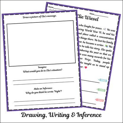 Elie Wiesel | Short Reading Comprehension Creative Worksheet