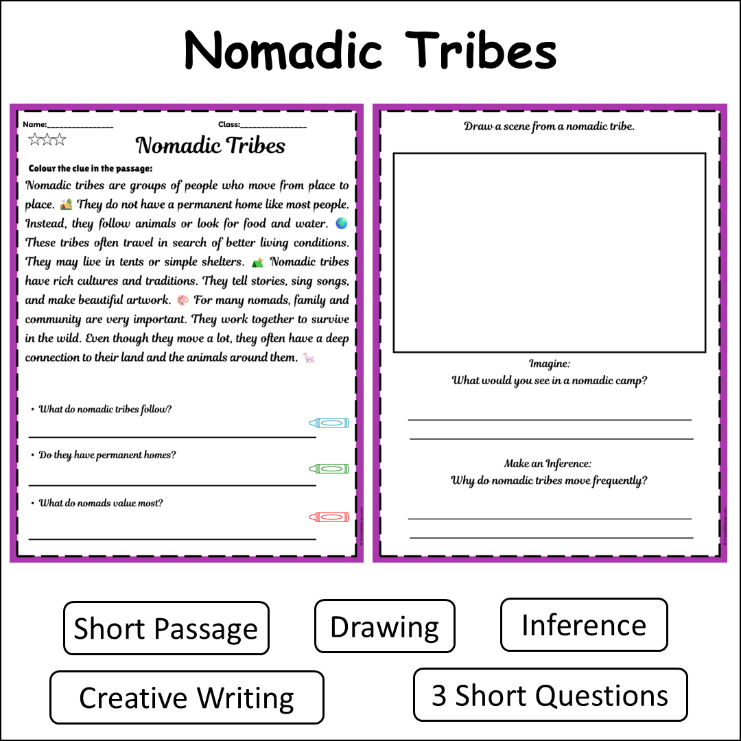 Nomadic Tribes | Short Reading Comprehension Creative Worksheet