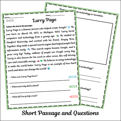 Larry Page | Short Reading Comprehension Creative Worksheet