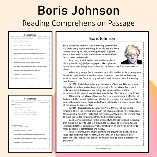Boris Johnson | Reading Comprehension Passage Printable Activity