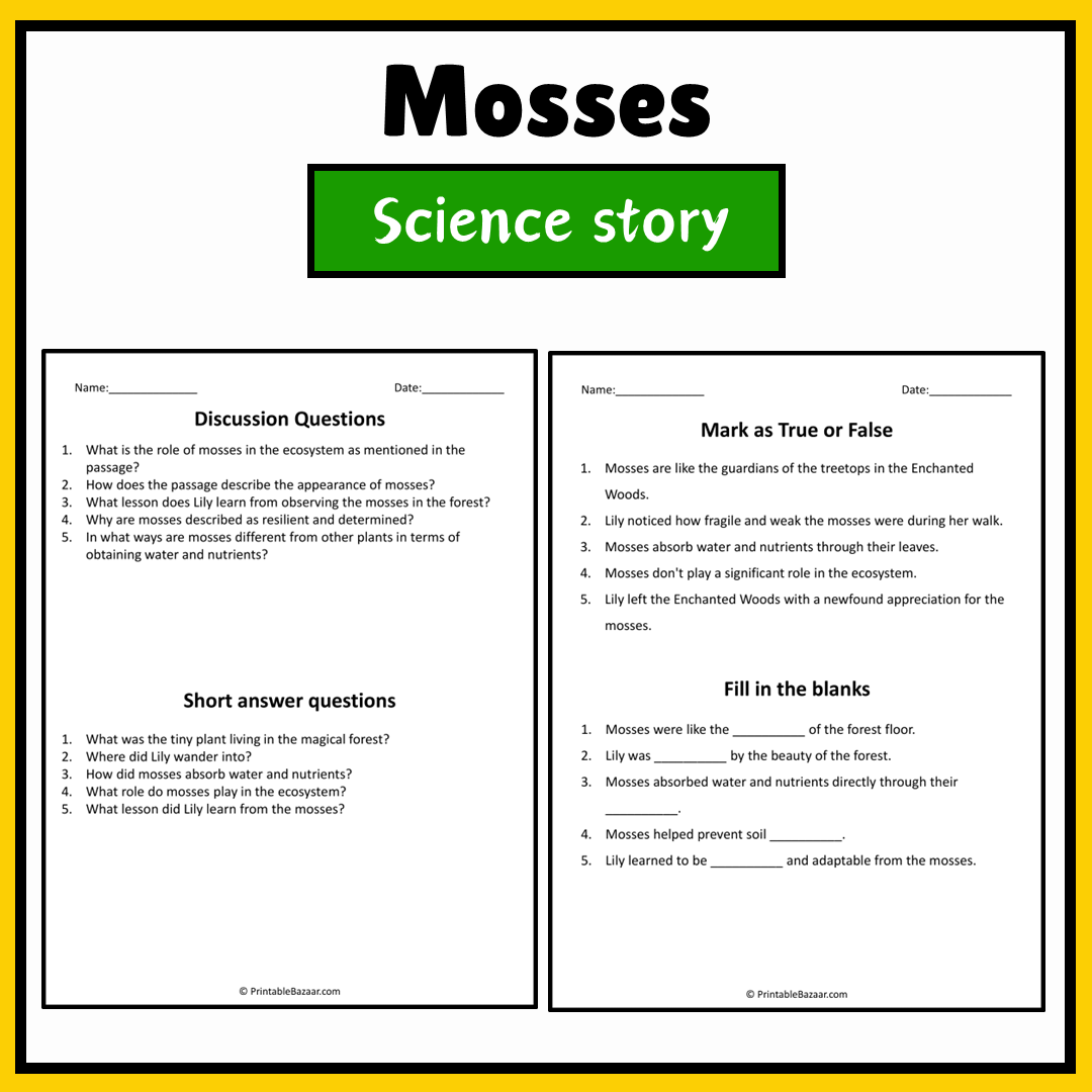 Mosses | Science Story Reading Comprehension Activity