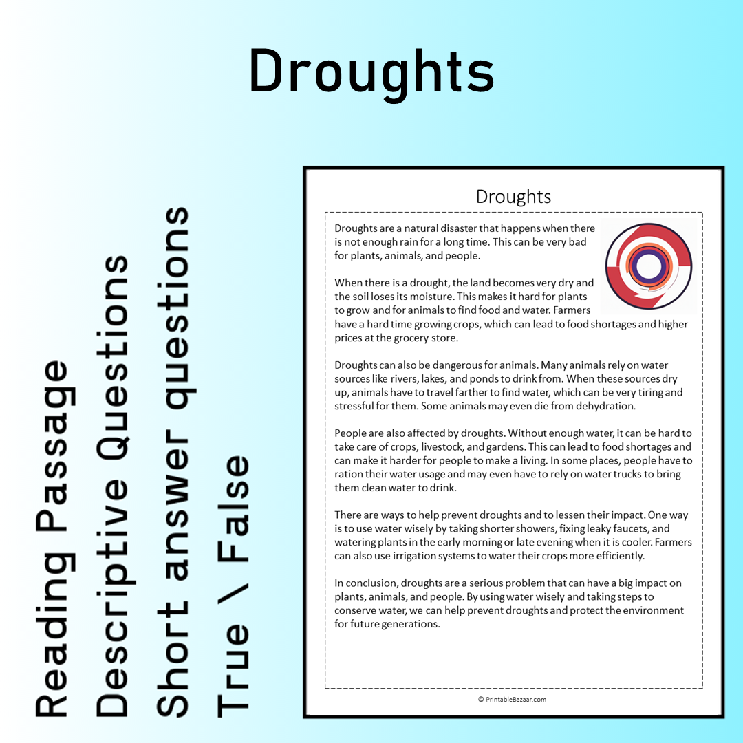 Droughts | Reading Comprehension Passage Printable Worksheet