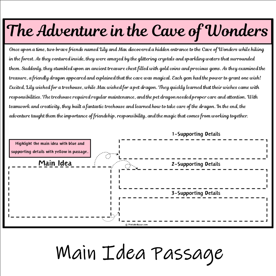 The Adventure in the Cave of Wonders | Main Idea and Supporting Details Reading Passage and Questions