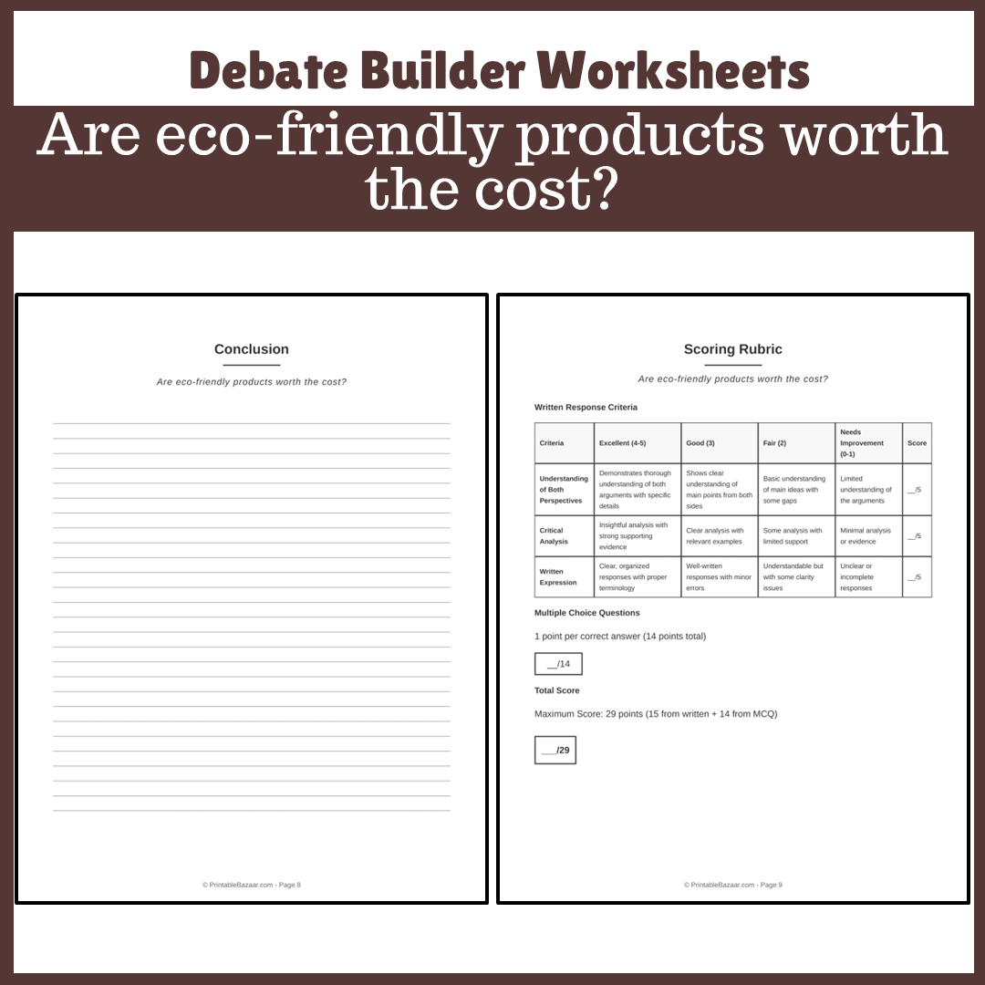 Are eco-friendly products worth the cost? | Favour and Against Worksheet Printable Activity