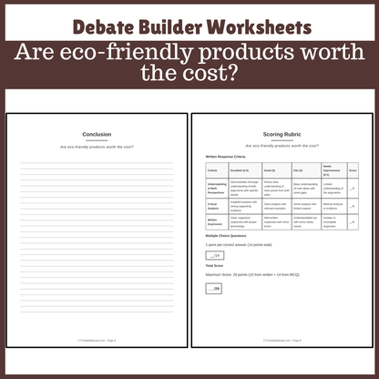 Are eco-friendly products worth the cost? | Favour and Against Worksheet Printable Activity