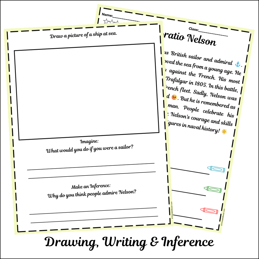 Horatio Nelson | Short Reading Comprehension Creative Worksheet