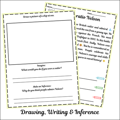 Horatio Nelson | Short Reading Comprehension Creative Worksheet
