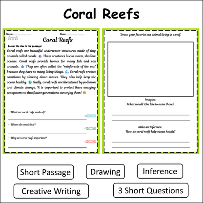Coral Reefs | Short Reading Comprehension Creative Worksheet