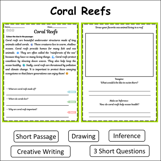 Coral Reefs | Short Reading Comprehension Creative Worksheet