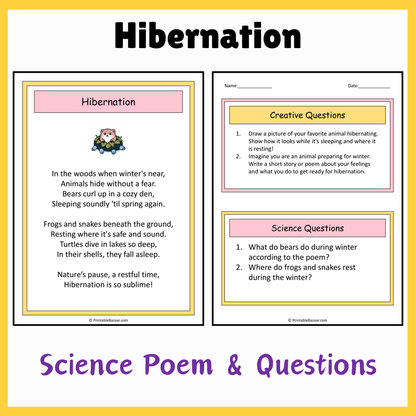 Hibernation | Science Poem Reading Comprehension Activity