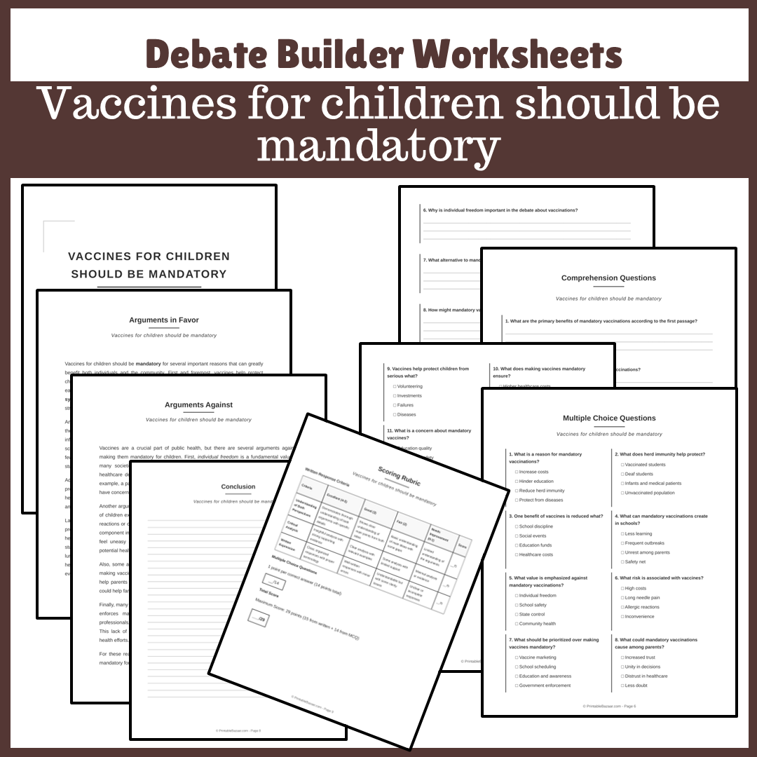 Vaccines for children should be mandatory | Favour and Against Worksheet Printable Activity