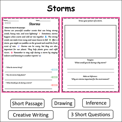 Storms | Short Reading Comprehension Creative Worksheet