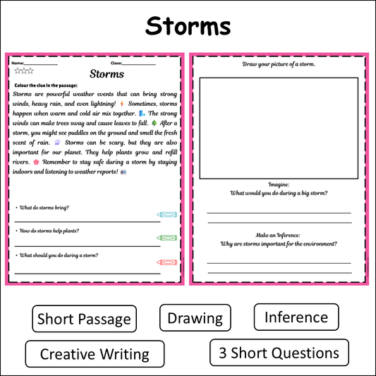 Storms | Short Reading Comprehension Creative Worksheet