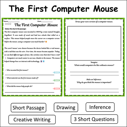 The First Computer Mouse | Short Reading Comprehension Creative Worksheet