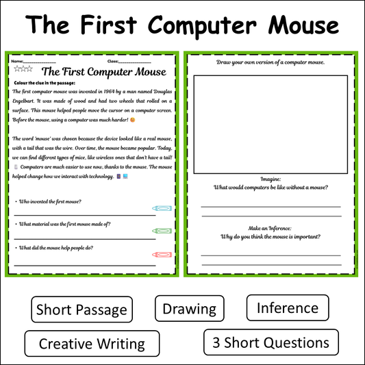 The First Computer Mouse | Short Reading Comprehension Creative Worksheet