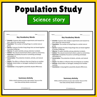 Population Study | Science Story Reading Comprehension Activity
