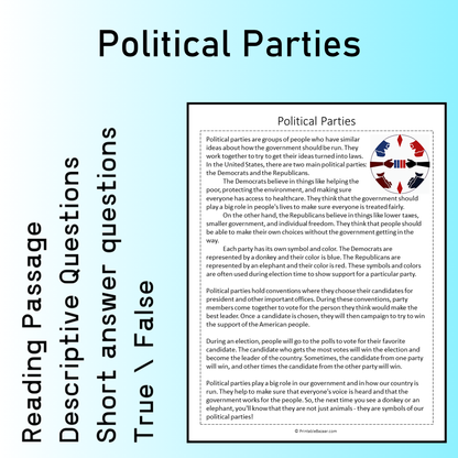 Political Parties | Reading Comprehension Passage Printable Worksheet