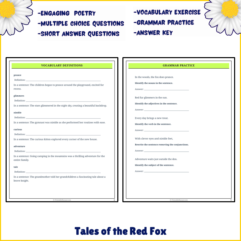 Tales of the Red Fox | Poem Grammar Worksheet Printable Activity