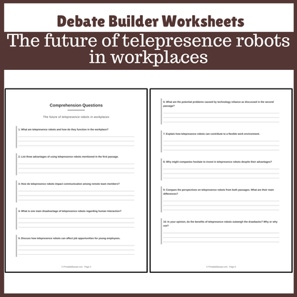 The future of telepresence robots in workplaces | Favour and Against Worksheet Printable Activity